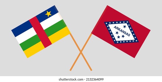 Crossed Flags Of Central African Republic And The State Of Arkansas. Official Colors. Correct Proportion. Vector Illustration
