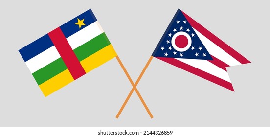 Crossed flags of Central African Republic and the State of Ohio. Official colors. Correct proportion. Vector illustration

