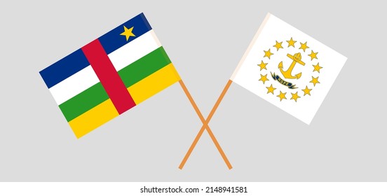 Crossed flags of Central African Republic and the State of Rhode Island. Official colors. Correct proportion. Vector illustration
