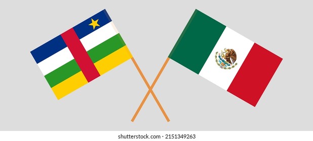 Crossed flags of Central African Republic and Mexico. Official colors. Correct proportion. Vector illustration
