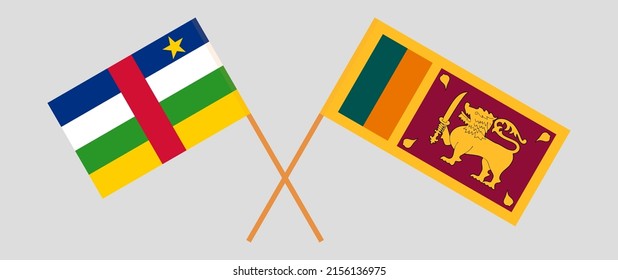 Banderas cruzadas de la República Centroafricana y Sri Lanka. Colores oficiales. Proporción correcta. Ilustración del vector
