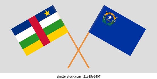 Crossed flags of Central African Republic and The State of Nevada. Official colors. Correct proportion