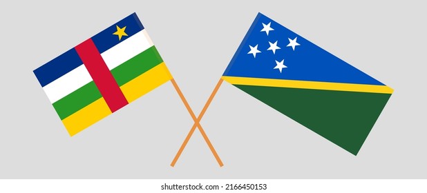 Crossed flags of Central African Republic and Solomon Islands. Official colors. Correct proportion. Vector illustration
