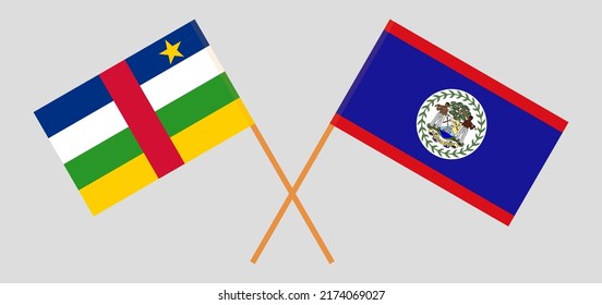 Banderas cruzadas de la República Centroafricana y Belice. Colores oficiales. Proporción correcta. Ilustración del vector

