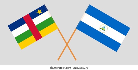 Banderas cruzadas de la República Centroafricana y Nicaragua. Colores oficiales. Proporción correcta. Ilustración del vector
