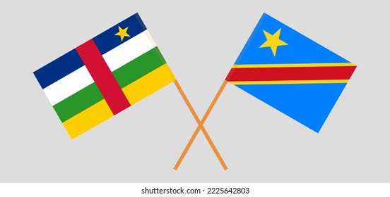 Crossed flags of Central African Republic and Democratic Republic of the Congo. Official colors. Correct proportion. Vector illustration
