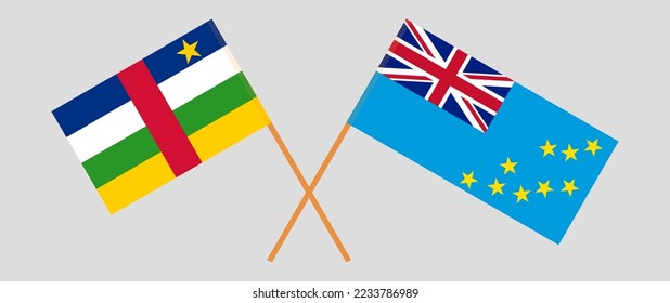 Crossed flags of Central African Republic and Tuvalu. Official colors. Correct proportion. Vector illustration
