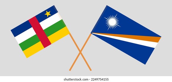 Banderas cruzadas de la República Centroafricana y las Islas Marshall. Colores oficiales. Proporción correcta. Ilustración del vector
