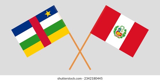 Crossed flags of Central African Republic and Peru. Official colors. Correct proportion. Vector illustration
