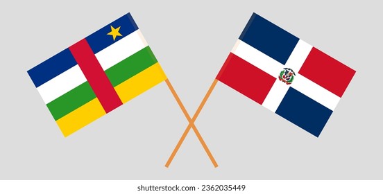 Crossed flags of Central African Republic and Dominican Republic. Official colors. Correct proportion. Vector illustration
