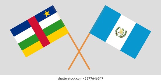 Crossed flags of Central African Republic and Guatemala. Official colors. Correct proportion. Vector illustration
