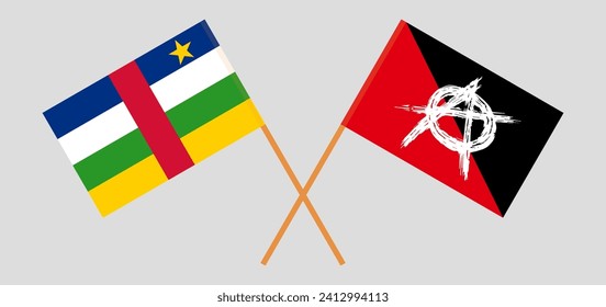 Crossed flags of Central African Republic and anarchy. Official colors. Correct proportion. Vector illustration
