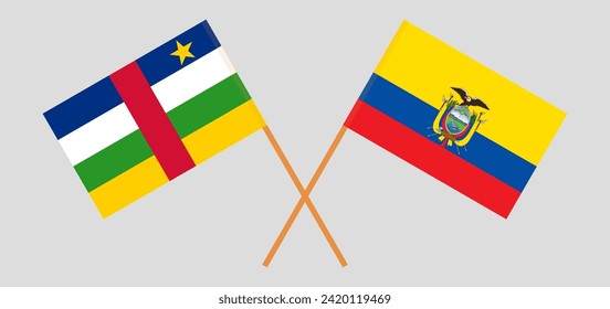 Crossed flags of Central African Republic and Ecuador. Official colors. Correct proportion. Vector illustration
