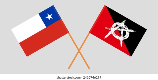 Crossed flags of Chile and anarchy. Official colors. Correct proportion. Vector illustration
