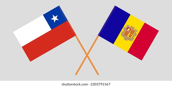 Crossed flags of Chile and Andorra. Official colors. Correct proportion. Vector illustration
