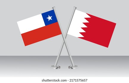 Crossed flags of Chile and Bahrain. Official colors. Correct proportion. Banner design