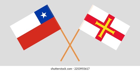 Crossed flags of Chile and Bailiwick of Guernsey. Official colors. Correct proportion. Vector illustration
