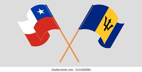 Crossed flags of Chile and Barbados. Official colors. Correct proportion. Vector illustration
