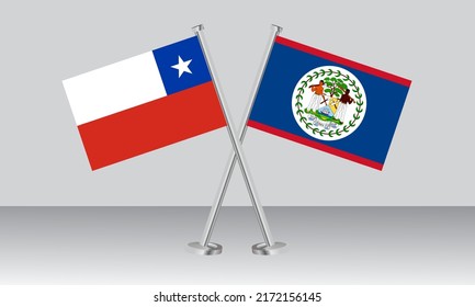 Crossed flags of Chile and Belize. Official colors. Correct proportion. Banner design