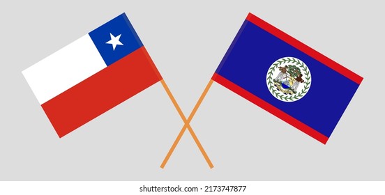 Banderas cruzadas de Chile y Belice. Colores oficiales. Proporción correcta. Ilustración del vector
