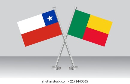 Crossed flags of Chile and Benin. Official colors. Correct proportion. Banner design