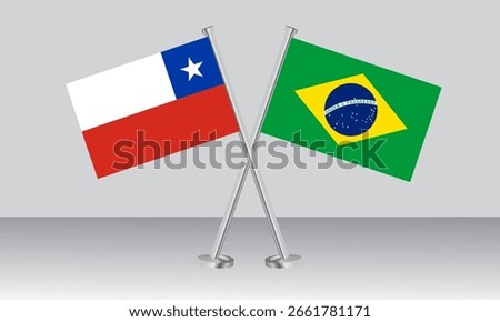 Crossed flags of Chile and Brazil. Official colors. Correct proportion. Banner design
