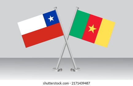 Banderas cruzadas de Chile y Camerún. Colores oficiales. Proporción correcta. Diseño de pancartas