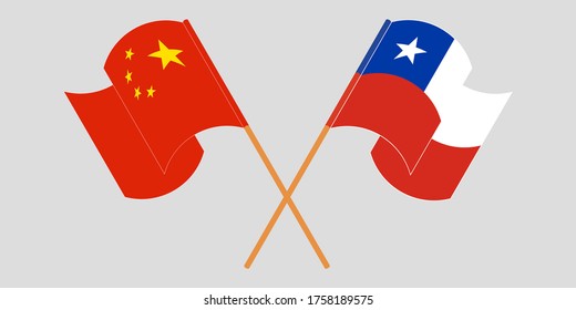  Gekreuzte Flaggen von Chile und China