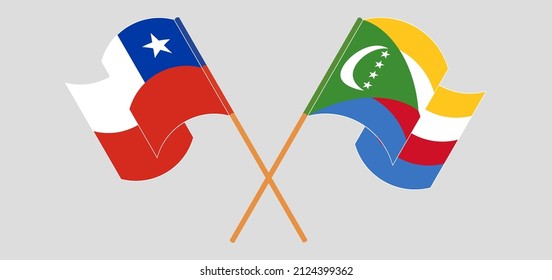 
Crossed flags of Chile and the Comoros. Official colors. Correct proportion. Vector illustration
