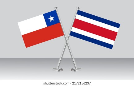 Crossed flags of Chile and Costa Rica. Official colors. Correct proportion. Banner design