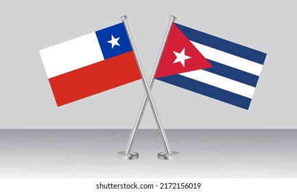 Banderas cruzadas de Chile y Cuba. Colores oficiales. Proporción correcta. Diseño de pancartas