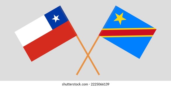 Crossed flags of Chile and Democratic Republic of the Congo. Official colors. Correct proportion. Vector illustration
