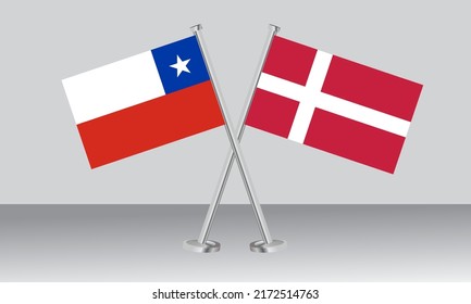Crossed flags of Chile and Denmark. Official colors. Correct proportion. Banner design