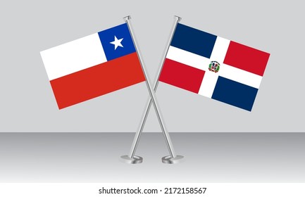 Crossed flags of Chile and Dominican Republic. Official colors. Correct proportion. Banner design