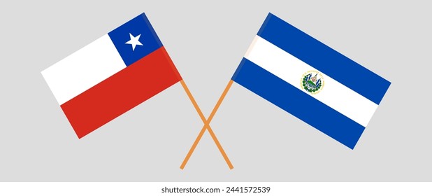 Crossed flags of Chile and El Salvador. Official colors. Correct proportion. Vector illustration
