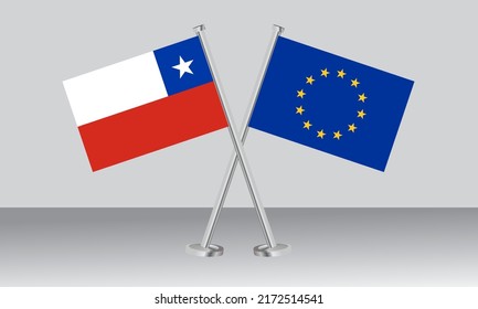 Crossed flags of Chile and European Union (EU). Official colors. Correct proportion. Banner design