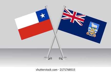 Crossed flags of Chile and Falkland Islands. Official colors. Correct proportion. Banner design