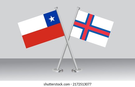 Crossed flags of Chile and Faroe Islands. Official colors. Correct proportion. Banner design