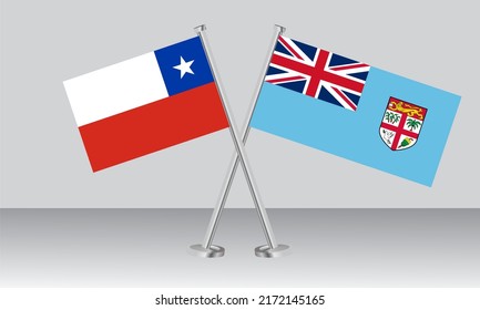 Crossed flags of Chile and Fiji. Official colors. Correct proportion. Banner design