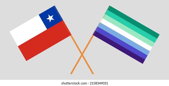 Crossed flags of Chile and gay men pride. Official colors. Correct proportion. Vector illustration
