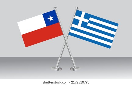 Crossed flags of Chile and Greece. Official colors. Correct proportion. Banner design