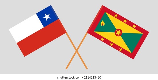Crossed flags of Chile and Grenada. Official colors. Correct proportion. Vector illustration
