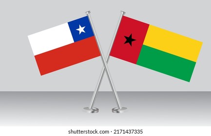 Crossed flags of Chile and Guine Bissau. Official colors. Correct proportion. Banner design