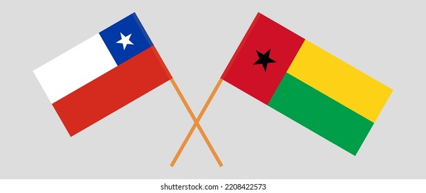 Crossed flags of Chile and Guinea-Bissau. Official colors. Correct proportion. Vector illustration
