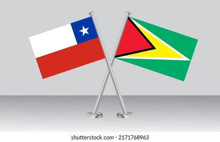 Banderas cruzadas de Chile y Guyana. Colores oficiales. Proporción correcta. Diseño de pancartas