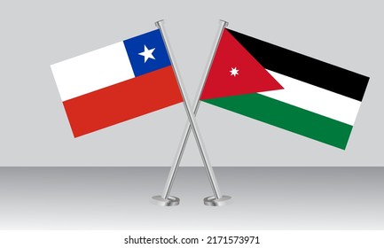 Banderas cruzadas de Chile y Jordania. Colores oficiales. Proporción correcta. Diseño de pancartas