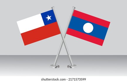 Crossed flags of Chile and Laos. Official colors. Correct proportion. Banner design