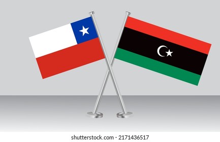 Crossed flags of Chile and Libya. Official colors. Correct proportion. Banner design