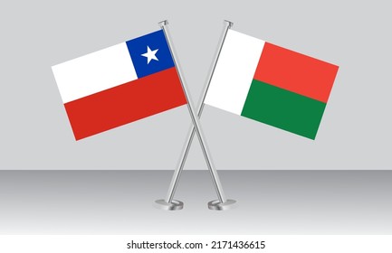 Gekreuzte Flaggen von Chile und Madagaskar. Offizielle Farben. Richtiger Anteil. Banner-Design