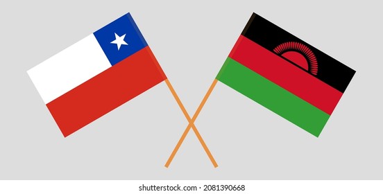 Crossed flags of Chile and Malawi. Official colors. Correct proportion. Vector illustration
